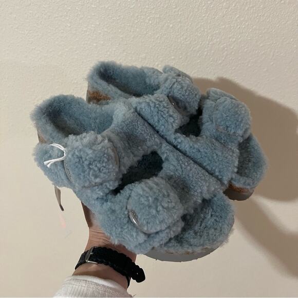 Birkenstock Arizona Big Buckle Shearling Slide Sandal in Blue Faded Aqua NEW 39 - Picture 11 of 11